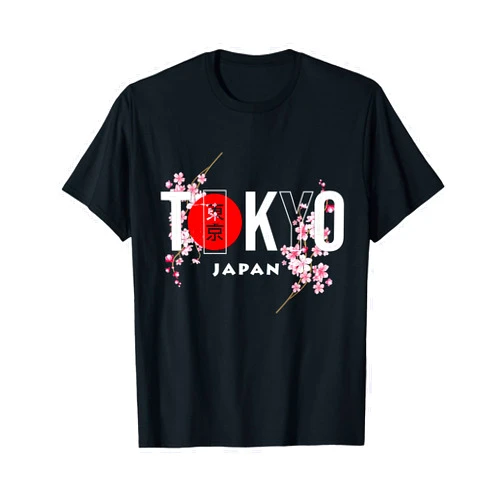CRAZEELEBAH INC TOKYO & JAPAN TEXT WITH CALLIGRAPHY INSERT + SAKURA FLOWERS T-Shirt