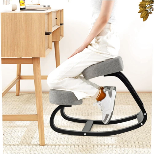 Giantex Ergonomic Kneeling Desk Chair, Upright Posture Chair with Cushion & Solid Wood Frame, Natural Relief for Neck or Back Pain, Wooden Knee Chair for Home Office (1)