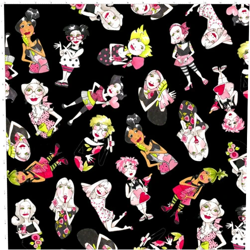 Loralie Designs Tossed Lookers Black Fabric by The Yard for Quilting
