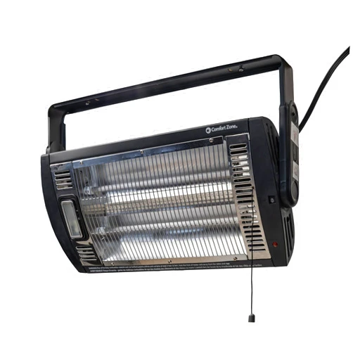 Comfort Zone Ceiling Mounted Space Heater, 90 Degree Adjustable Tilt, Dual Quartz, Radiant, Electric, Safety Grille, Overheat Protection, Hardware Included, Ideal for Workshop, Garage, 1,500W, CZQTV5M