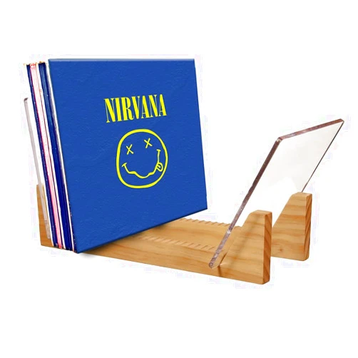 KAIU Vinyl Record Storage Holder - Solid Wood with Crystal Clear Acrylic Holder - Premium Design, Perfect 12