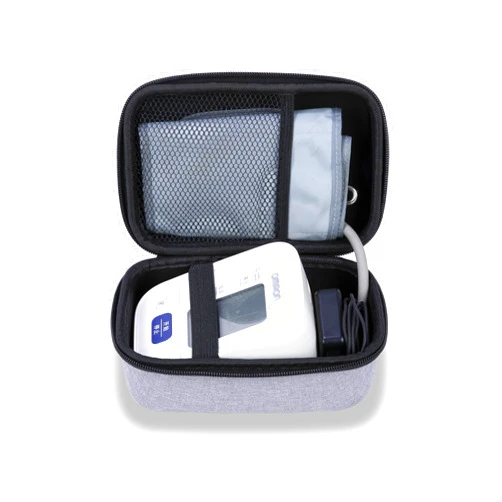 Ginsco Universal Hard Shell Case for Blood Pressure Monitor, Compatible with Omron Bronze/iHealth/Oklar, Portable Carrying Travel Case with Handle, Mesh Pocket for Cuff/Batteries/Charger (Gray, M)