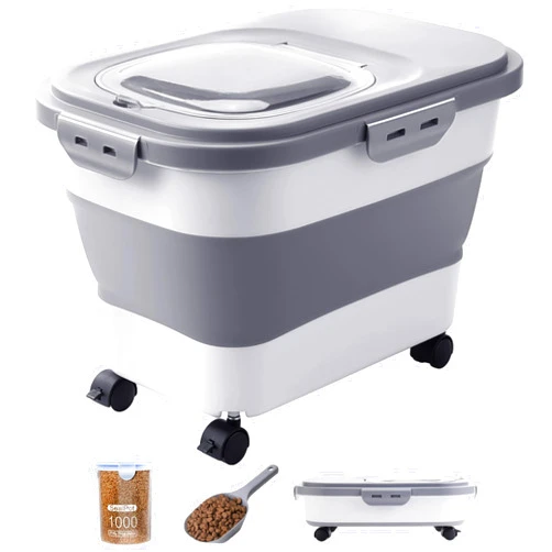 DDMOMMY 20-23 Lbs Dog Food Storage Container - Collapsible Dog Food Container with Attachable Casters and Scoop,Travel Silicone Bowl, Pet Food Storage Containers to Keep Dry Food Fresh,Easy to Move