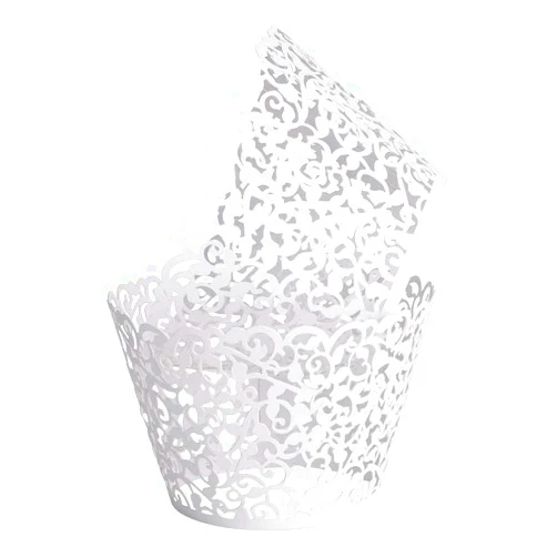 WANTY Cupcake Wrappers 50pcs Lace Hollow Out Cupcake Liners Laser Cut Cupcake Papers Cupcake Muffin Cups for Wedding/Birthday Party Decoration (White)