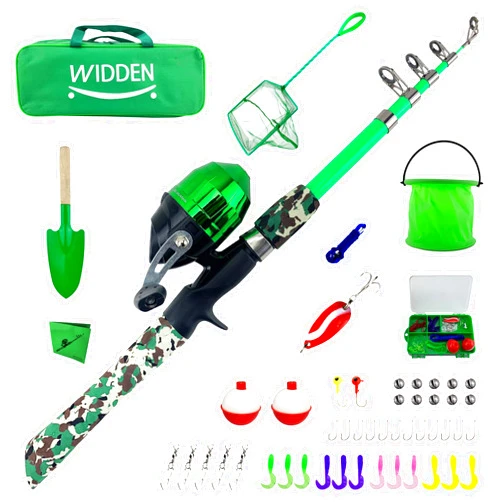 WIDDEN Kids Fishing Pole, Portable Telescopic Kids Fishing Poles for Boys and Girls, Fishing Rod and Reel Combo Kit with Tackle Box, and Fishing Net, Best Fishing Pole for Toddler Youth