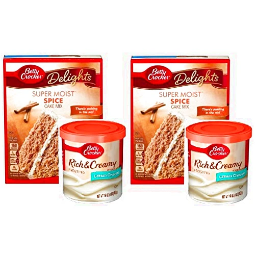 Betty Crocker Super Moist Spice Cake Mix and Betty Crocker Rich and Creamy Cream Cheese Frosting Bundle - 2 of Each - 4 Items. 