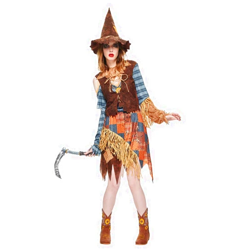 EraSpooky Women Wicked Scarecrow Costume Adult Halloween Straw Dress Kit