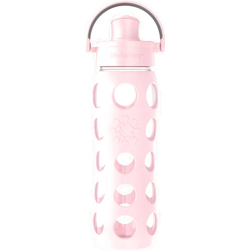Lifefactory 22-Ounce Glass Water Bottle with Active Flip Cap and Protective Silicone Sleeve, Desert Rose