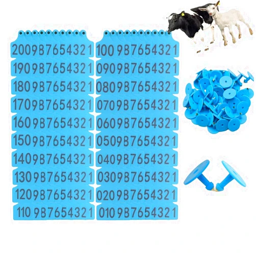 YAGOLD Cattle Ear Tags, Large Plastic Livestock Ear Tags for Sheep Cattle Calf Hog with Number 001-100/101-200/201-300, Animal Identification Ear Tags (Blue,601-700) Blue 901-1000