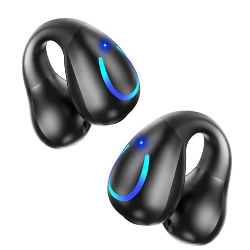 Dufiga Ultra Open Ear Headphones Bluetooth 5.3 Wireless Clip On Earbuds with Digital Display Charging Case 60 Hours Playtime Sport Earphones Built-in Mic IPX7 Waterproof for Running Fitness Black