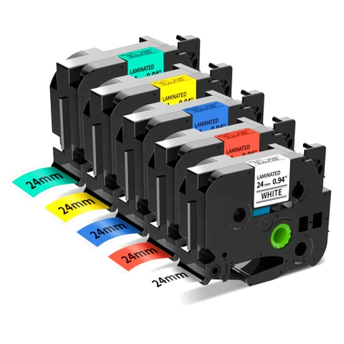 Buyalot Compatible with Brother PTouch TZe 24mm Laminated 1 Inch Tape TZe251 TZe451 TZe551 TZe651 TZe751 for Brother PT-D600 PT-P700 (Black on White/Red/Blue/Yellow/Green) 5-Pack
