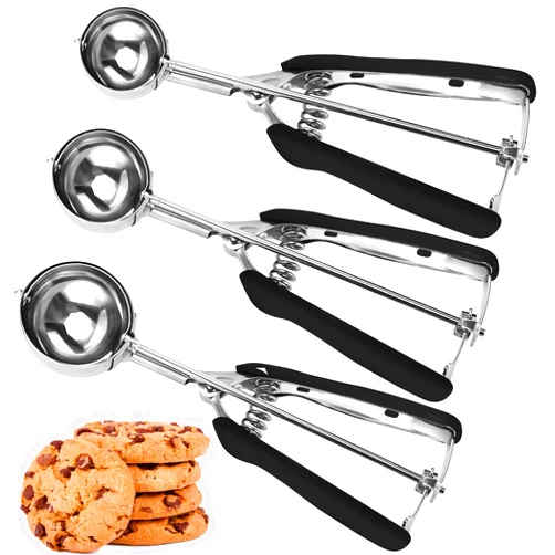 JUNADAEL J Cookie Scoop Set, Cookie Scoops for Baking Set of 3, Cookie Dough Scoop, 1 Tablespoon/ 2 Tablespoon/ 3 Tablespoon, Black Handle, For Cookie, Cupcake, Muffin, Ice Cream,Truffles