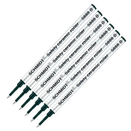 Lanier Pens Pack of 6 - Schmidt 5888 B Safety Ceramic Rollerball Metal Refill Black Broad Tip