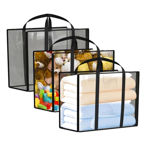 YINGMORE 3 Pack Clothes Storage,55L Blanket Storage Bags Moving Bags Heavy Duty Extra Large Moving Supplies,Clear Packing Bags for Moving,Reinforced Handles&Zippers
