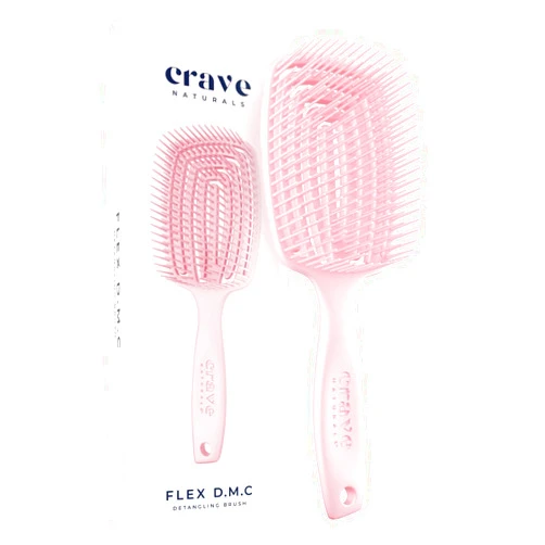 Crave Naturals FLEX DMC Detangling Brush for Thick & Curly Hair - Crave Naturals Glide Thru Detangling Brush - Crave Brush - Flexible Detangler Hairbrush Square Paddle - PINK