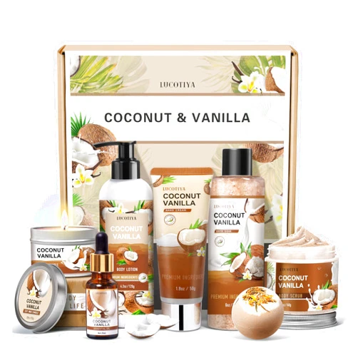 LUCOTIYA Gifts for Women, Birthday Gifts for Women, Bath and Body Gifts Set, Spa Gifts for Women Vanilla Coconut, Self Care Relaxing Bath Sets for Thank you Women, Mom, Grandma, Girlfriend, Sister, Friends