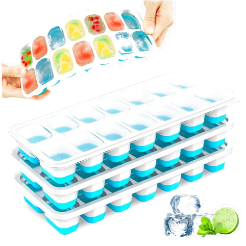 AIITEN Ice Cube Trays 4 Pack, 56 PCS Ice Cube Trays for Freezer, Plastic & Silicone Ice Cube Mold, LFGD Certified & BPA Free, Stackable Ice Trays with Spill-Resistant Removable Lid for Whiskey, Beer, Coffee