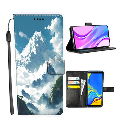 KOLHUBI Wallet Case Suitable for Samsung Galaxy S24 S23 S23+ S22 S22+ S21 S21+ S20 S20+ S10 S10+ S9 S9+ S8 S7 edge S6 Plus Ultra FE S10e 4G/5G Snow Mountain-AC9 with Card&Cash Holder