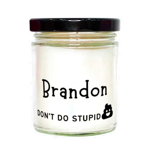 Generic Sarcasm Brandon Candle Gifts, Brandon don't do stupid ship, Custom Name Brandon Graduation for Coworkers, Friends Women Men Boss Soy Candle, Vanilla Scented for Brandon, 9oz