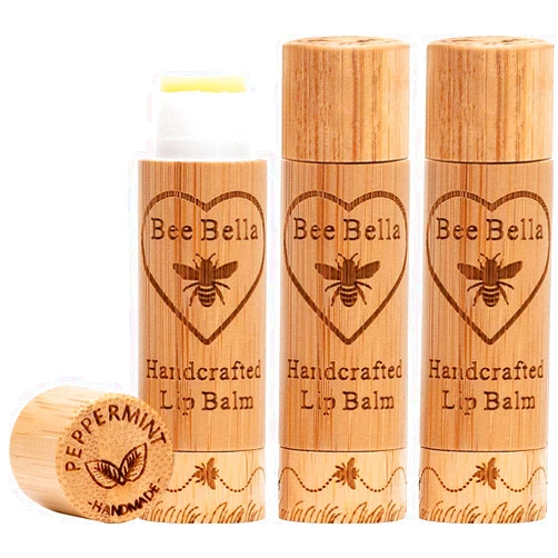 Bee Bella Lip Balm, Peppermint, 3 Pack - Hydrating Lip Care, 100% Natural, Original Organic Beeswax with Vitamin E, Handmade in USA, Valentine's Day Gift