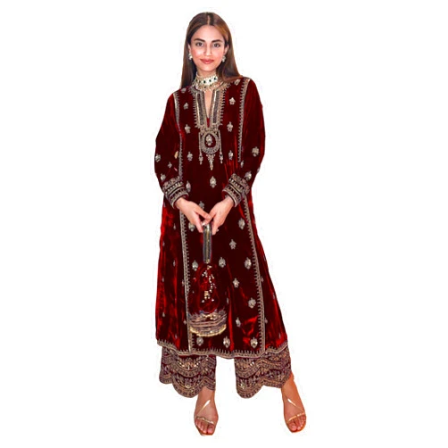 Generic Life Fashion Women's Salwar Kameez Straight Suit Viscos Velvet Traditional Indian Pakistani Ready To Wear Dress