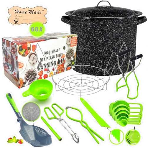 Supa Ant Canning Pot with Rack and full Set + ½ Pint ladle Measuring Cups - Supplies Kit for Beginner, Food Grade Stainless Steel Accessories Starter