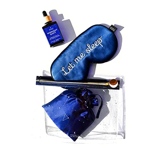 Moonlit Skincare Ultimate Sleep Kit - Let Me Sleep Silk Eyemask, Midnight Shift Overnight Facial Oil, Cloud 9 Silk Pillowcase, Constellation Travel Pouch