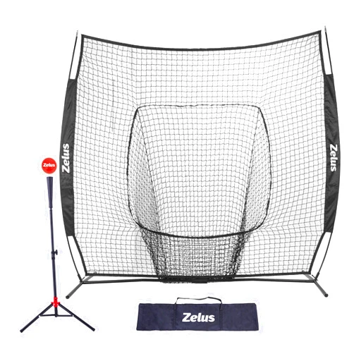 ZELUS 7×7 Baseball Net with Tee Kit, Portable Baseball Net for Hitting and Pitching, Softball Net with Tee, Carry Bag & Weighted Baseball