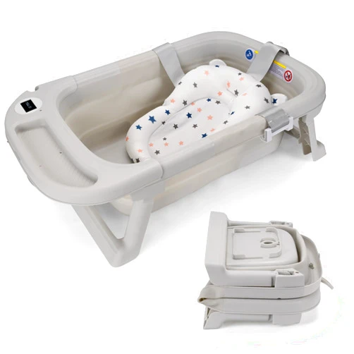 Wwuiuiww Foldable Baby Bath Tub for Toddlers and Babies, Portable Baby Bathtub with Drainage Hole and Carry Handle (Gray)