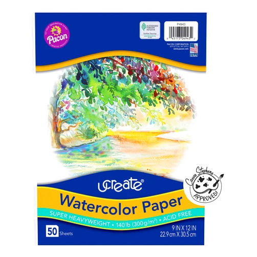 UCreate Watercolor Paper, White, Package, 140 lb., 9
