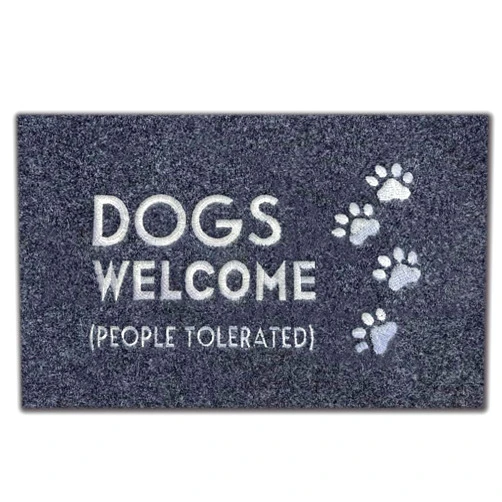 Assaoy Dogs Welcome Outdoor Door mat,Dogs Welcome People Tolerated Funny Doormat,Black Embroidered Mat Entrance Rubber Rugs Indoor Outdoor Home Decora Easy to Clean 30”x18”