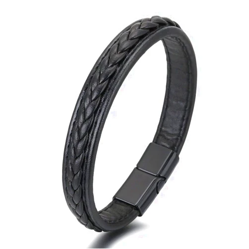CENAST Braided Leather Bracelet for Men Wrist Cuff Bangle with Magnetic Clasp Closure 8.5 Inch