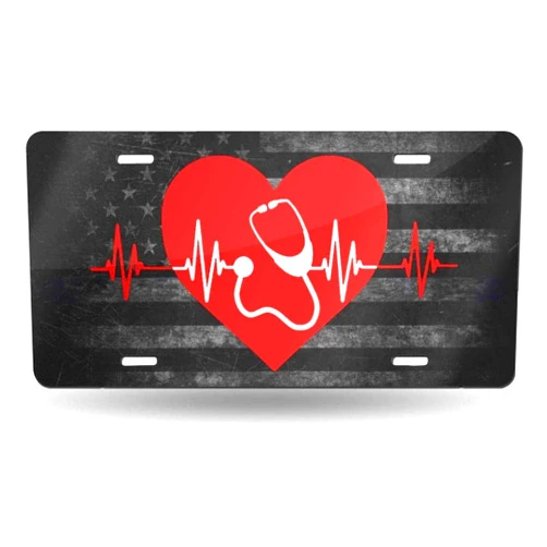 Zmaomaoy Stethoscope Heartbeat Doctor Nurse License Plate Cover Unique Decorative Front Aluminum Car Auto Tag 6x12 Inches