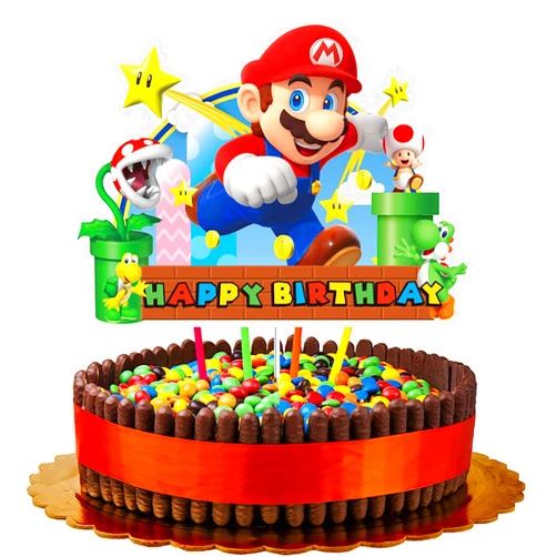 Zhongshun Mario Cake Topper for Mario Birthday Party Supplies，Mario Cake Decorations For Super Mario Theme Party Supplies Decor