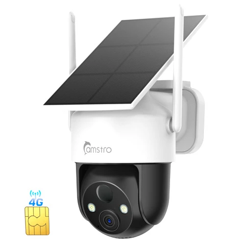 CAMSTRO 4G LTE Cellular Solar Security Camera Wireless Outdoor, 2K Camera No WiFi Needed with SIM Card, 360° Full View, PIR Motion Detection & Siren, 2 Way Talk, Color Night Vision, IP66