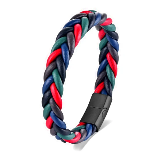 BIYONGDE Handmade Braided Leather Bracelet, Black Stainless Steel Clasp, Mens, Cool Classic Stylish