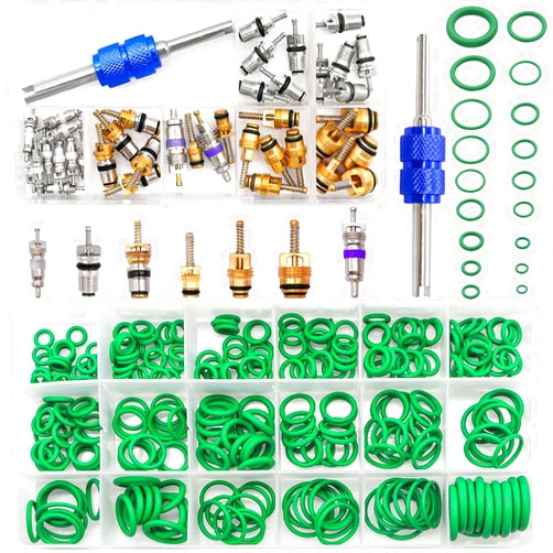 Taiss Car A/C Repair Kit 270PCS O-Ring Seals Kit + 40PCS A/C Valve Core Assortment with Remover Tool,R12 R134a Refrigeration Tire Valve Stem Cores,Car Air Conditioning Compressor Seals O-Ring