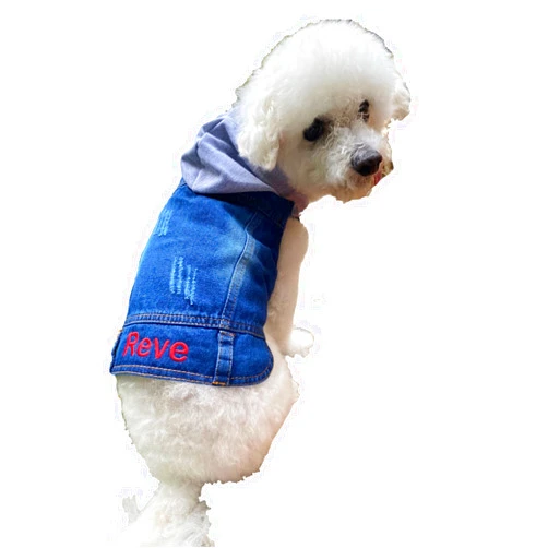 SASSY DOG FASHIONS Personalized Dog Hoodie, DENIM Jeans Jacket Coat for Small to Medium Dogs, Custom Denim HOODIE Vest with Embroidered Name (XXLarge (Back 14.4