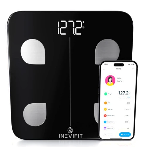 INEVIFIT Smart Body Fat Scale, Highly Accurate Bluetooth Digital Bathroom Body Composition Analyzer, Measures Weight, Body Fat, Water, Muscle, Visceral Fat & Bone Mass for Unlimited Users (Black)