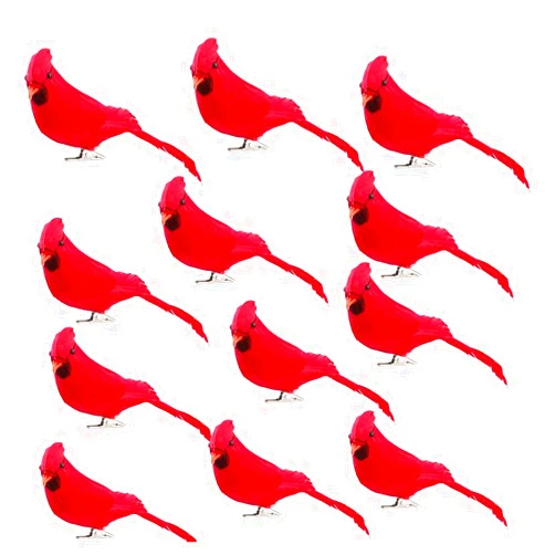 GREENWISH 12 Pcs Red Birds Cardinal with Clip on Christmas Tree Decoration Artificial Red Birds with Feathers for Wreath Ornaments