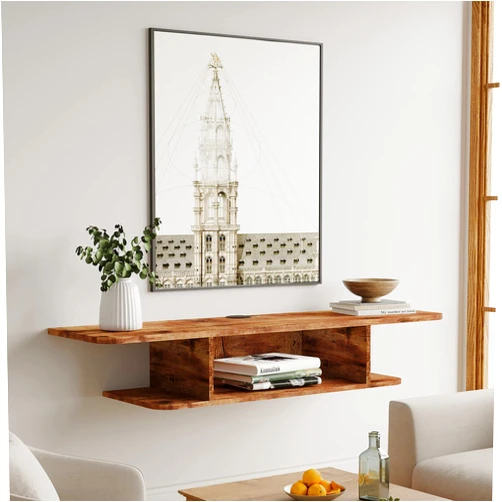 FITUEYES 2-Tier Floating TV Shelf Wall Mounted, Modern Floating Entertainment Center Media Console Under TV for Living Room, Rustic Brown