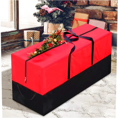 PLTCAT Christmas Tree Storage Bag, Fits Up 10 Ft Tall Artificial Trees-Heavy Duty Holiday Storage Box with Durable Reinforced Handles & Zipper & Transparent Pocket- 600D Oxford Tree Storage Container, Red