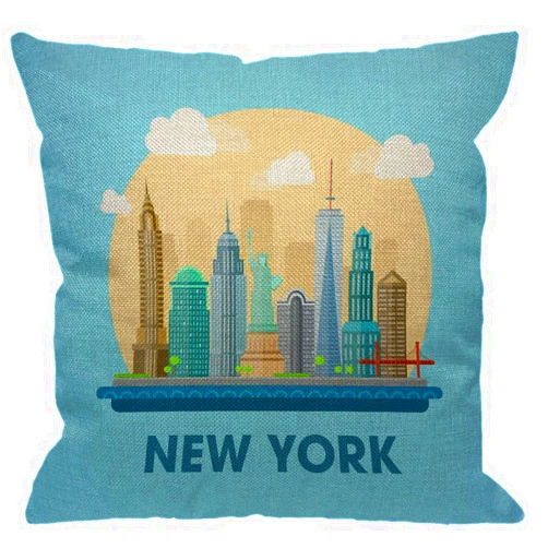 HGOD DESIGNS Throw Pillow Cover New York City Pattern,American Downtown Building Landmarks Skyscraper Statue of Liberty Decorative Pillow Cases Square Cushion Covers for Home Sofa Couch 18x18 inch