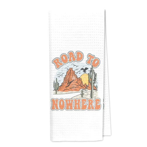 DIBOR Retro Western Country Music Road to Nowhere Kitchen Towels Dish Towels Dishcloth,Retro Western Absorbent Drying Cloth Hand Towel Tea Towel for Bathroom Kitchen,Country Music Lover Gifts