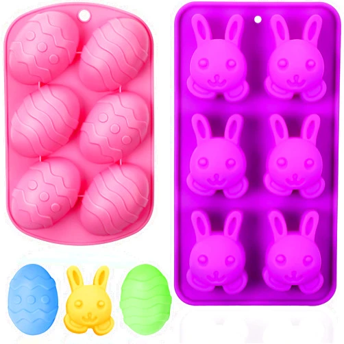 Geiserailie 2 Pieces Easter Bunny Egg Shaped Molds Easter Chocolate Silicone Molds Easter Candy Cookie Molds Cake Molds Silicone Baking Molds for Making Party Jelly, Ice Cube, Soap
