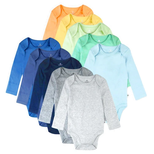 HonestBaby 10-Pack Long Sleeve Bodysuits One-piece 100% Organic Cotton for Infant Baby Boys, Girls, Unisex