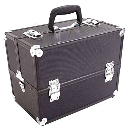 BORNMIO Cosmetic Bags & Cases SM-2083 Aluminum Alloy Makeup Train Case Jewelry Box Organizer Black