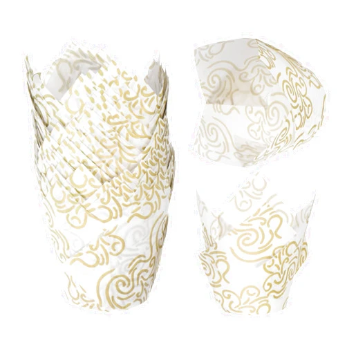uxcell 50 Pcs Tulip Baking Cups Cupcake Muffins Liners Paper Greaseproof Wrappers for Wedding Birthday Party Festivals Christmas, White/Gold