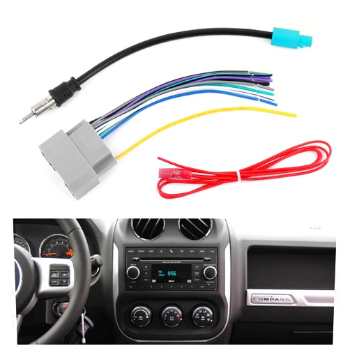 NHHC Car Radio Wiring Harness Kit,Stereo Wiring Harness with Antenna Adapter & Butt Connectors,Compatible with Chrysler Jeep Dodge Aftermarket Radio Wire Harness Kit Car Accessories