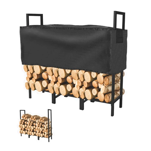KYATE 4ft Firewood Rack Outdoor with Adjustable Cover Fireplace Wood Storage Indoor Heavy Logs Stand Stacker Holder Strong Lumber Racks Outside for Courtyard Patio